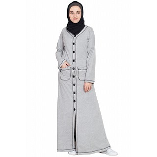 Front open Long cardigan Abaya -Silver Grey